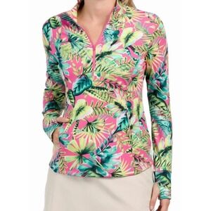 Tommy Bahama Golf Tennis 1/4 Zip Jacket Pullover M Stretch Pockets Pink Tropical